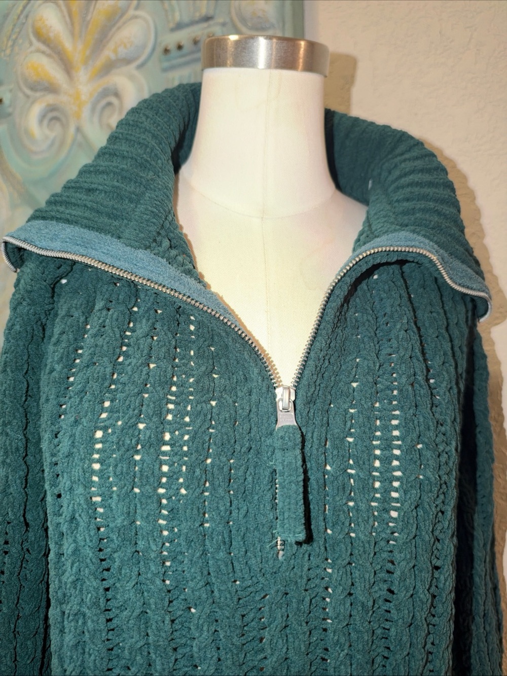 aerie Forest Green Cable-Knit Zip Cardigan - Picture 4 of 12